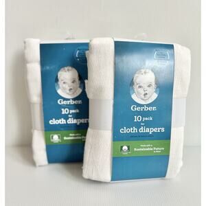 2 Gerber New Flat Birdseye Fold Cloth Diapers White 10-PACK Cotton 20 Total NEW